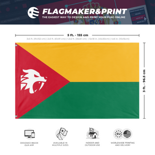 A mockup depicting custom flag specifications and measurements for 'Manguesh  flag'