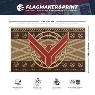 A mockup depicting custom flag specifications and measurements for 'F_Battle flag'