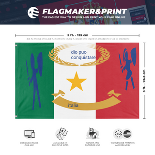A mockup depicting custom flag specifications and measurements for 'italia  flag'