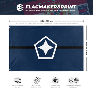 A mockup depicting custom flag specifications and measurements for 'Astrion federation flag'