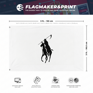 A mockup depicting custom flag specifications and measurements for 'attac flag'