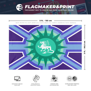 A mockup depicting custom flag specifications and measurements for 'dragon_mlm flag'