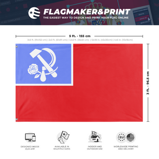 A mockup depicting custom flag specifications and measurements for 'Kautskyist America flag'