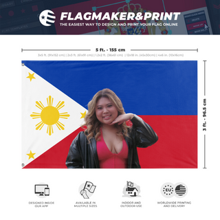 A mockup depicting custom flag specifications and measurements for 'j flag'