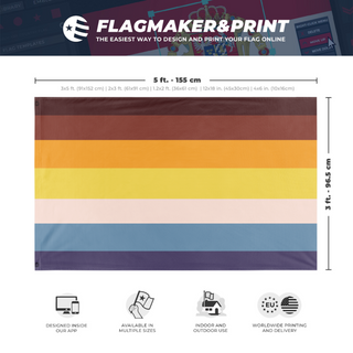 A mockup depicting custom flag specifications and measurements for 'BLACK AROACE flag'