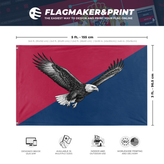 A mockup depicting custom flag specifications and measurements for 'United States in the style of Bhutan flag'
