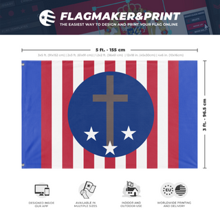 A mockup depicting custom flag specifications and measurements for 'us but holy flag'