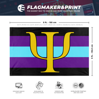 A mockup depicting custom flag specifications and measurements for 'QuantumGender flag'