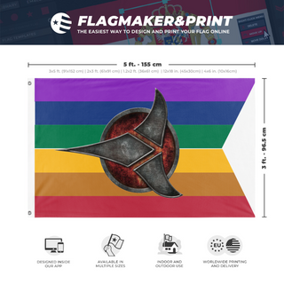 A mockup depicting custom flag specifications and measurements for 'LGBT-ST-Klingon flag'