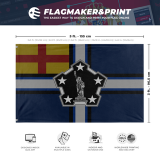 A mockup depicting custom flag specifications and measurements for 'zfb flag'