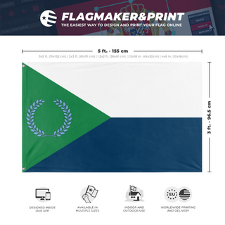 A mockup depicting custom flag specifications and measurements for 'CNA flag'