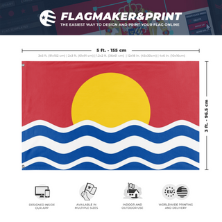 A mockup depicting custom flag specifications and measurements for 'Pacific Ocean Organization flag'