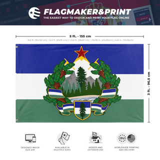 A mockup depicting custom flag specifications and measurements for 'Socialist Cascadia flag'