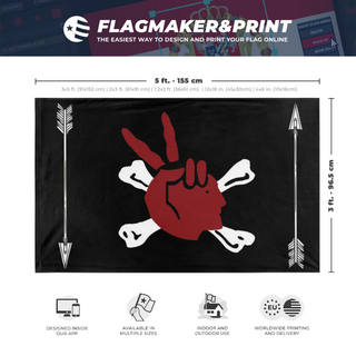 A mockup depicting custom flag specifications and measurements for 'Aim Pirate flag'