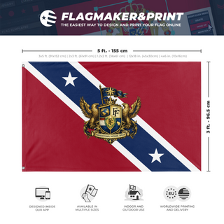 A mockup depicting custom flag specifications and measurements for 'Fun With Flags'
