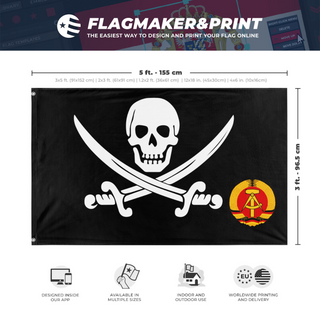 A mockup depicting custom flag specifications and measurements for 'Are you away flag'