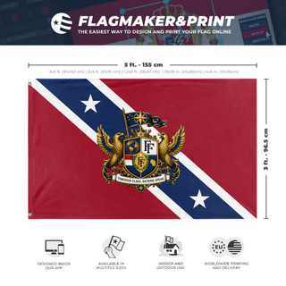 A mockup depicting custom flag specifications and measurements for 'Fun With Flags'