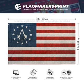A mockup depicting custom flag specifications and measurements for 'AC3merica flag'