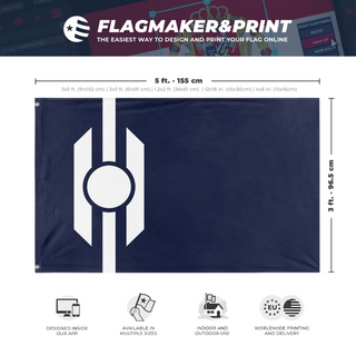 A mockup depicting custom flag specifications and measurements for 'SolCommonwealth flag'