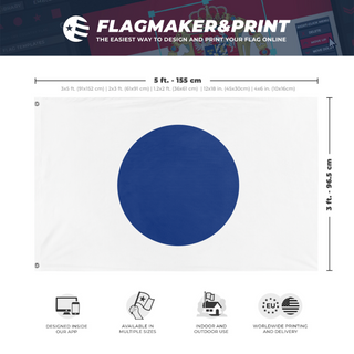 A mockup depicting custom flag specifications and measurements for 'One World Flag'