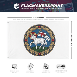 A mockup depicting custom flag specifications and measurements for 'T flag'