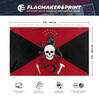 A mockup depicting custom flag specifications and measurements for 'Anarchic Realm of Americana flag'