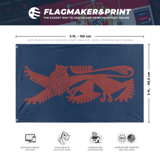 A mockup depicting custom flag specifications and measurements for 'war ensign of the lukscar flag'