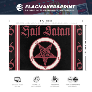 A mockup depicting custom flag specifications and measurements for 'satanic revolt flag'