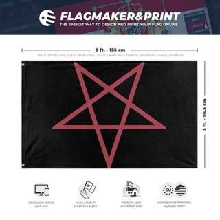 A mockup depicting custom flag specifications and measurements for 'satancic flag'