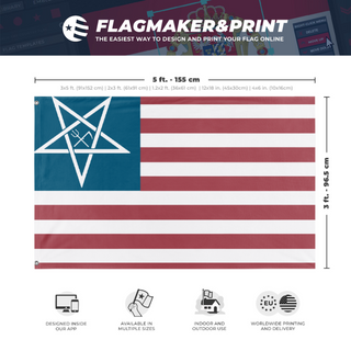 A mockup depicting custom flag specifications and measurements for 'satanc america flag'