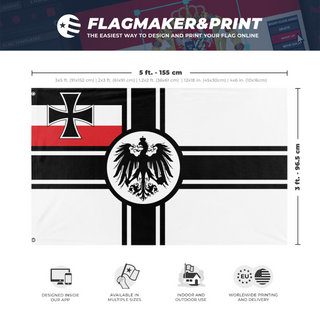 A mockup depicting custom flag specifications and measurements for 'Kaiserreich flag'