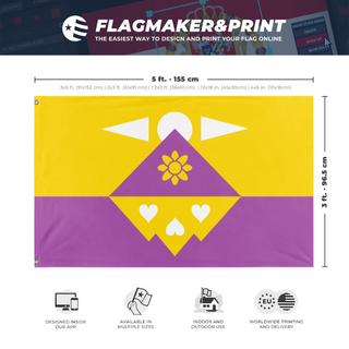 A mockup depicting custom flag specifications and measurements for 'The Kingdom of Monsters... flag'