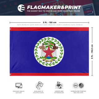 A mockup depicting custom flag specifications and measurements for 'test flag'