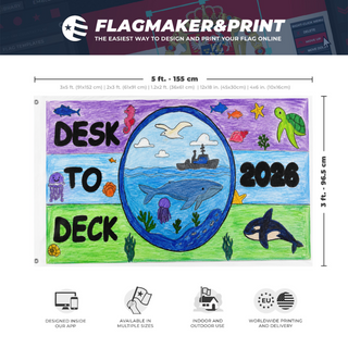 A mockup depicting custom flag specifications and measurements for 'x'