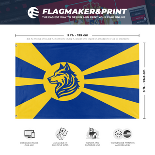 A mockup depicting custom flag specifications and measurements for 'Gamemaster flag'