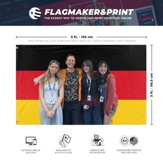A mockup depicting custom flag specifications and measurements for 'yay frau pari'
