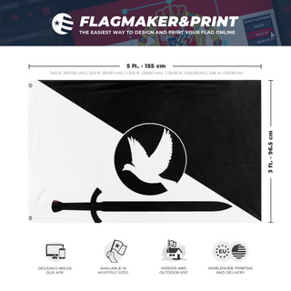 A mockup depicting custom flag specifications and measurements for 'Pigeonic'