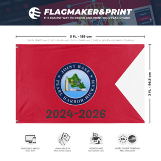 A mockup depicting custom flag specifications and measurements for 'JBC Farewell'