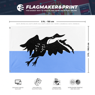 A mockup depicting custom flag specifications and measurements for 'x'