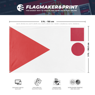 A mockup depicting custom flag specifications and measurements for 'TEST flag'