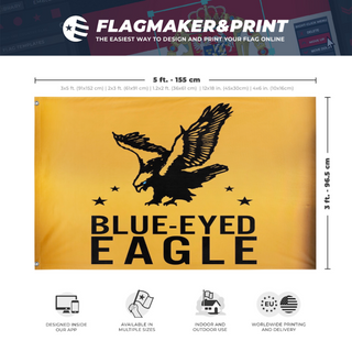 A mockup depicting custom flag specifications and measurements for 'BEE flag'