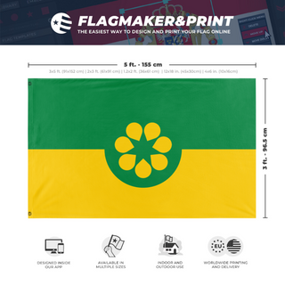 A mockup depicting custom flag specifications and measurements for 'Golden Wattle flag'