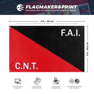 A mockup depicting custom flag specifications and measurements for 'CNT-FAI flag'