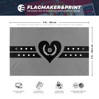 A mockup depicting custom flag specifications and measurements for 'custom flag'