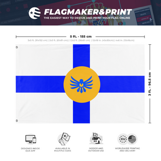 A mockup depicting custom flag specifications and measurements for 'Kingdom of savoir flag'