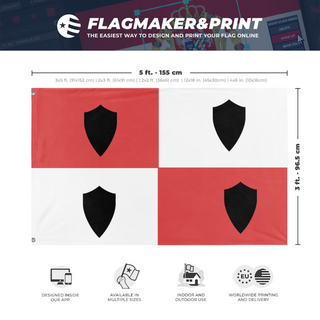 A mockup depicting custom flag specifications and measurements for 'Carija flag'