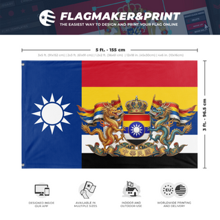 A mockup depicting custom flag specifications and measurements for 'Imperial Republic of China flag'