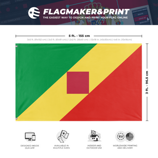 A mockup depicting custom flag specifications and measurements for 'T flag'