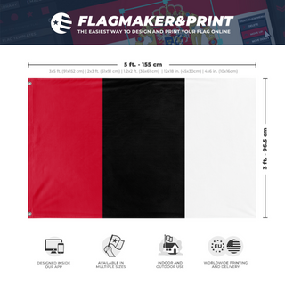 A mockup depicting custom flag specifications and measurements for 'Afghanistan Tricolor flag'