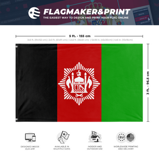 A mockup depicting custom flag specifications and measurements for '1929 Afghanistan flag'
